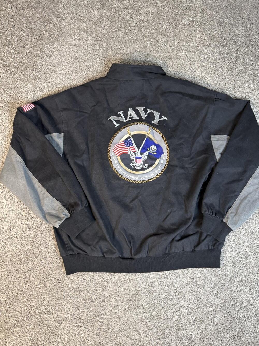 US Navy Mens XL Black Bomber Lined Full Zip Pockets The Bradford Exchange Jacket